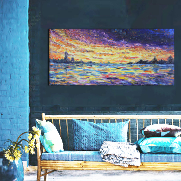 Colorful Sunrise Oil Painting with Frame