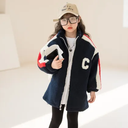 Girls' wool coat thickened leisure coat in autumn and winter