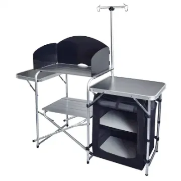 Folding Cooking Table Outdoor Portable Cook Station Aluminum Black Camping Table