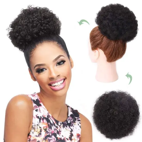 Wholesale Afro Puff Hair Extension Synthetic Fluffy Kinky Curly Hair Puff Bun Updo High Temperature Fiber Elastic Band Buns