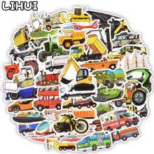 50 PCS Engineering Vehicle Car Sticker Cute Bus Truck Motorcycle Stickers for Kids Toy Travel Trolley Suitcase Laptop Skateboard