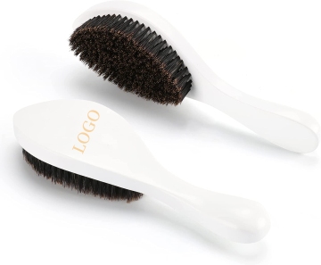 Private Label White Curved Wave Brush: Long Handle Beard Brush for Men with Wooden Handle and 360 Wave Hair Brush