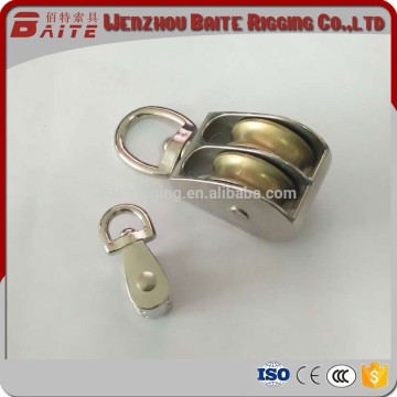 Small Metal Zinc Alloy Nickel Plate Belt Pulley With Double swivel Wheel