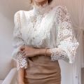 Women`s Stand Collar Lace Trim Shirts