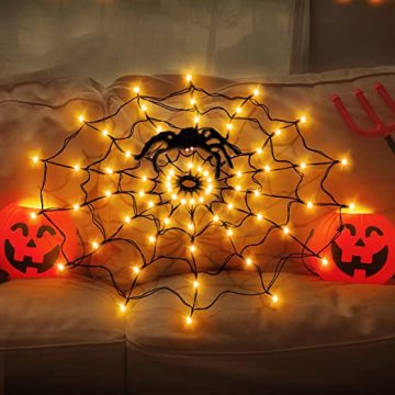 24 Inch Spider Web LED Light Halloween Outdoor Decorations with Remote Control