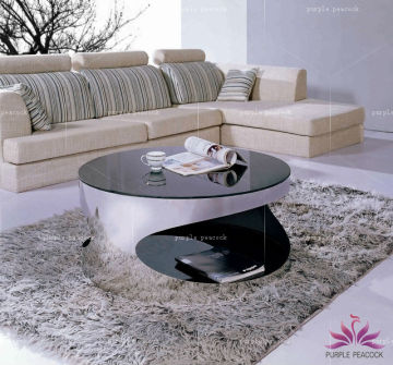Stainless Steel Round Tempered Glass Coffee Table Living Room Furniture CC-880