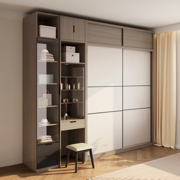 Wooden Modern Sliding Doors Wardrobe with Closet Organizer and Dressing Table