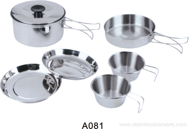 Stainless Steel outdoor cookware with plates and bowls