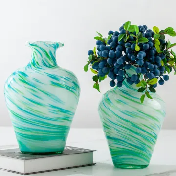 New Chinese Style Art Deco Vintage Round Glass Vase with White and Green Design: Perfect Home Top Table and Wall Decor