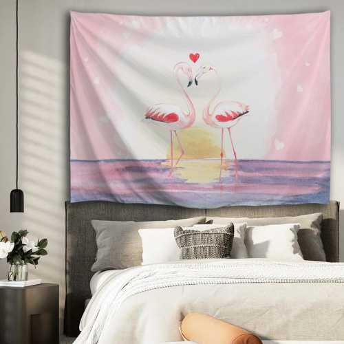 Flamingo Tapestry Pink Watercolor Wall Hanging Love Heart Tapestry for Livingroom Bedroom Home Dorm Decor