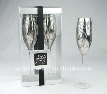 handmade electroplate silver flute glass with unique carved