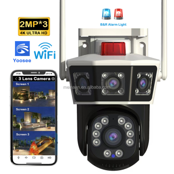 YYoosee 360 4K Waterproof 6MP Wireless WiFi PTZ IP Camera with Three Lenses for Outdoor Home Security