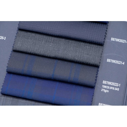 Blue Shadow Plaid Machine Washable Wool Fabric