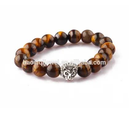 Mala Bead Bracelet Men Traditional Antique Silver Lion Head Bracelet Beaded Bracelet