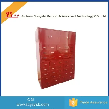 Red Color Traditional Antique Chinese Medicine Storage Medical Cabinet