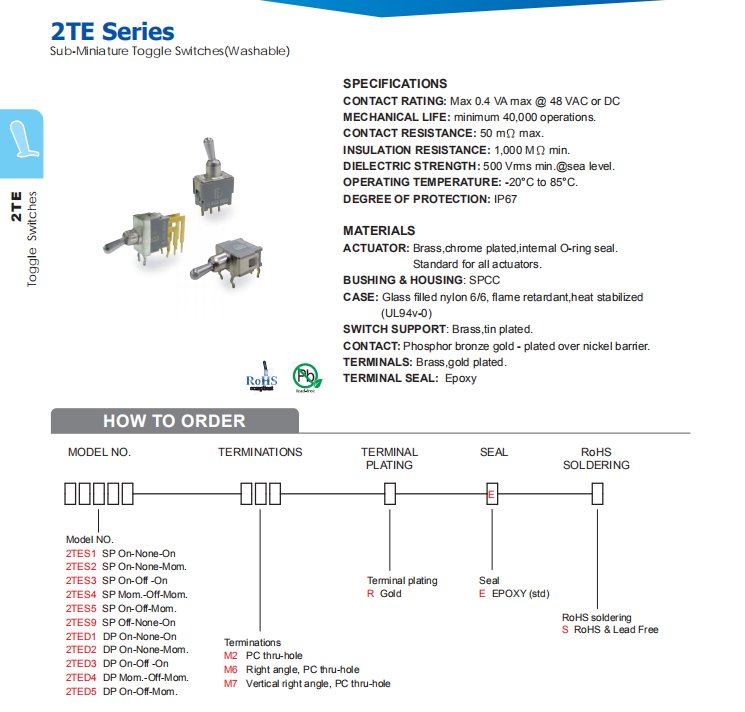 Sub-miniature Toggle Switch