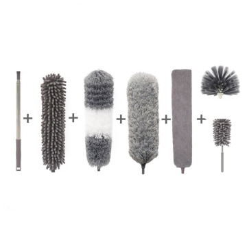 Extendable Microfiber Duster Kit with Brush and Bendable Dusters for Home Cleaning