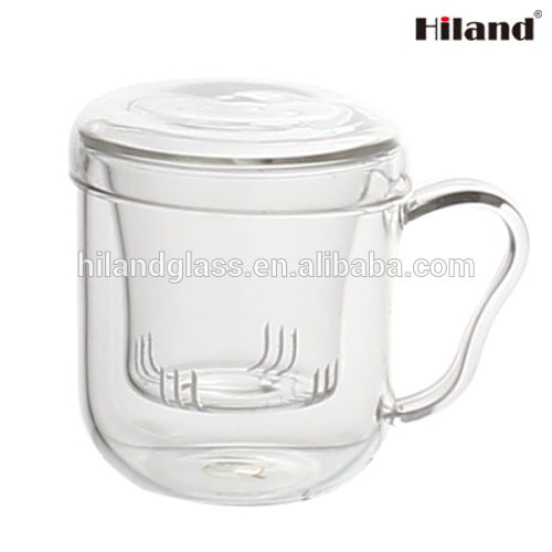 Promotional double wall borosilicate glass tea cup with cover