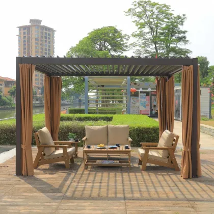 Waterproof Aluminum Gazebo with Louvres and Remote Control Pergola for Patio and Garden