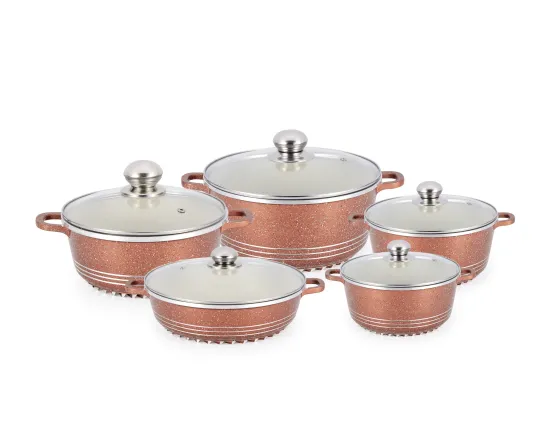 Die Cast Aluminum Casserole Set, 10pcs, Polished Body, Stainless Steel Knob, Non-Stick Coating