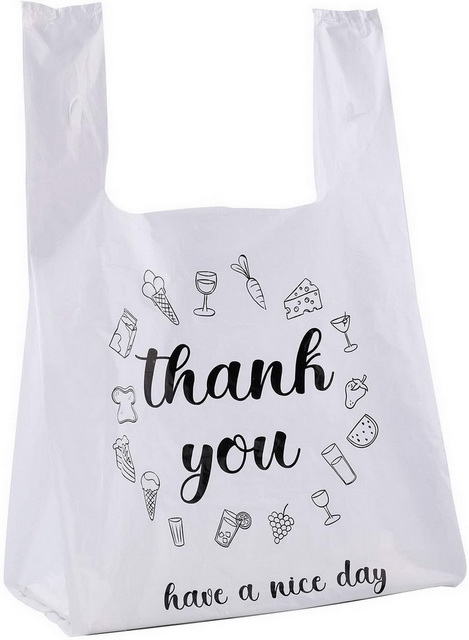 black Thank You Logo Printing Plastic Grocery Store T Shirt Bag With Handles