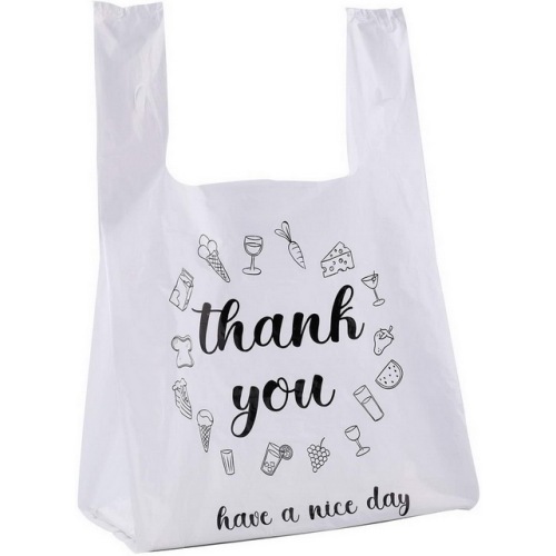 black Thank You Logo Printing Plastic Grocery Store T Shirt Bag With Handles