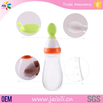 Hot Sale food grade Silicone OEM packing cereal baby feeding bottle lovely