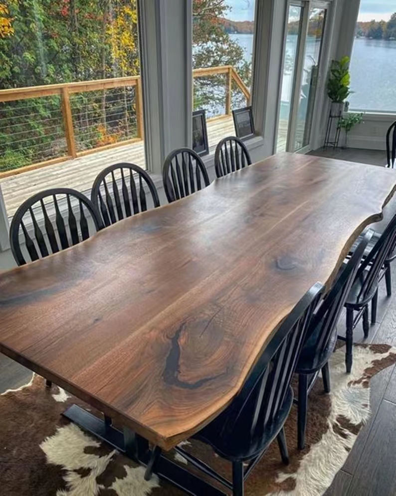 Solid Walnut Wood Restaurant Dining Tables PU Lacquer
