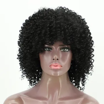 Aisi Hair Drop Shipping Short Kinky Curly Wigs For Black Women With Bangs Afro Curly Fluffy High Temperature Fiber Wigs