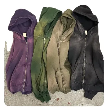Custom Logo Sun Faded Zip Up Hoodie - Unisex French Terry Distressed Vintage Sweatshirt