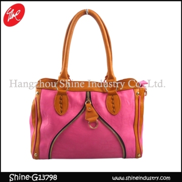zipper colorful women handbag/beauty trendy shoulder bag/pu leather duffel bag