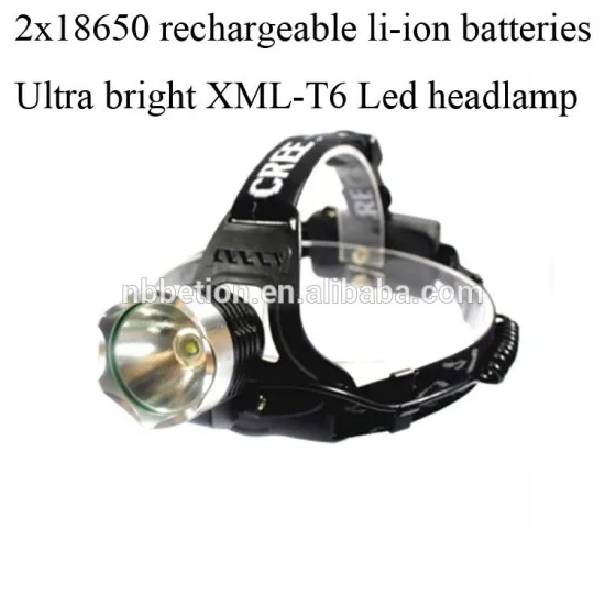 2x18650 rechargeable li-ion batteries ultrabright XML-T6 LED headlamp