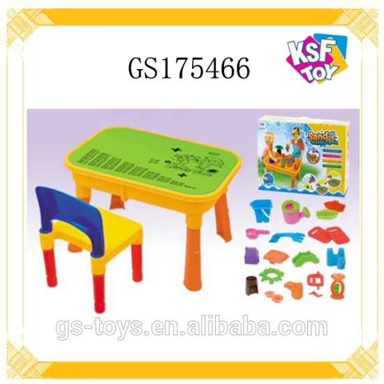 Colorful Summer Outdoor Plastic Sand Beach Desk With Sand Tools And Chair