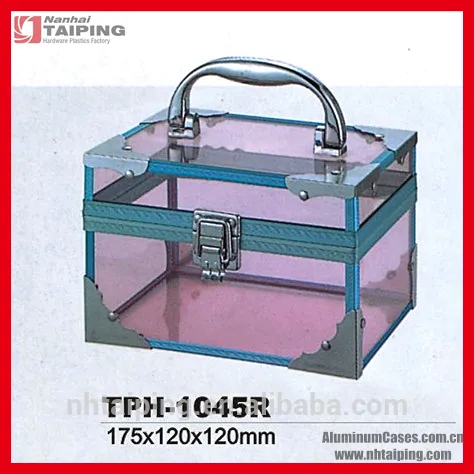 2016 Beautiful Pink Rolling Makeup Case Acrylic Display Cases