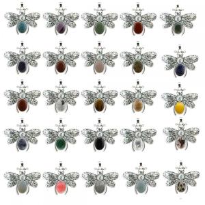 Gemstone Elegent Crystal Bee Pendant 12x15mm Gem Oval Shape Little Bee Pendants Alloy Bee for DIY Jewelry Making