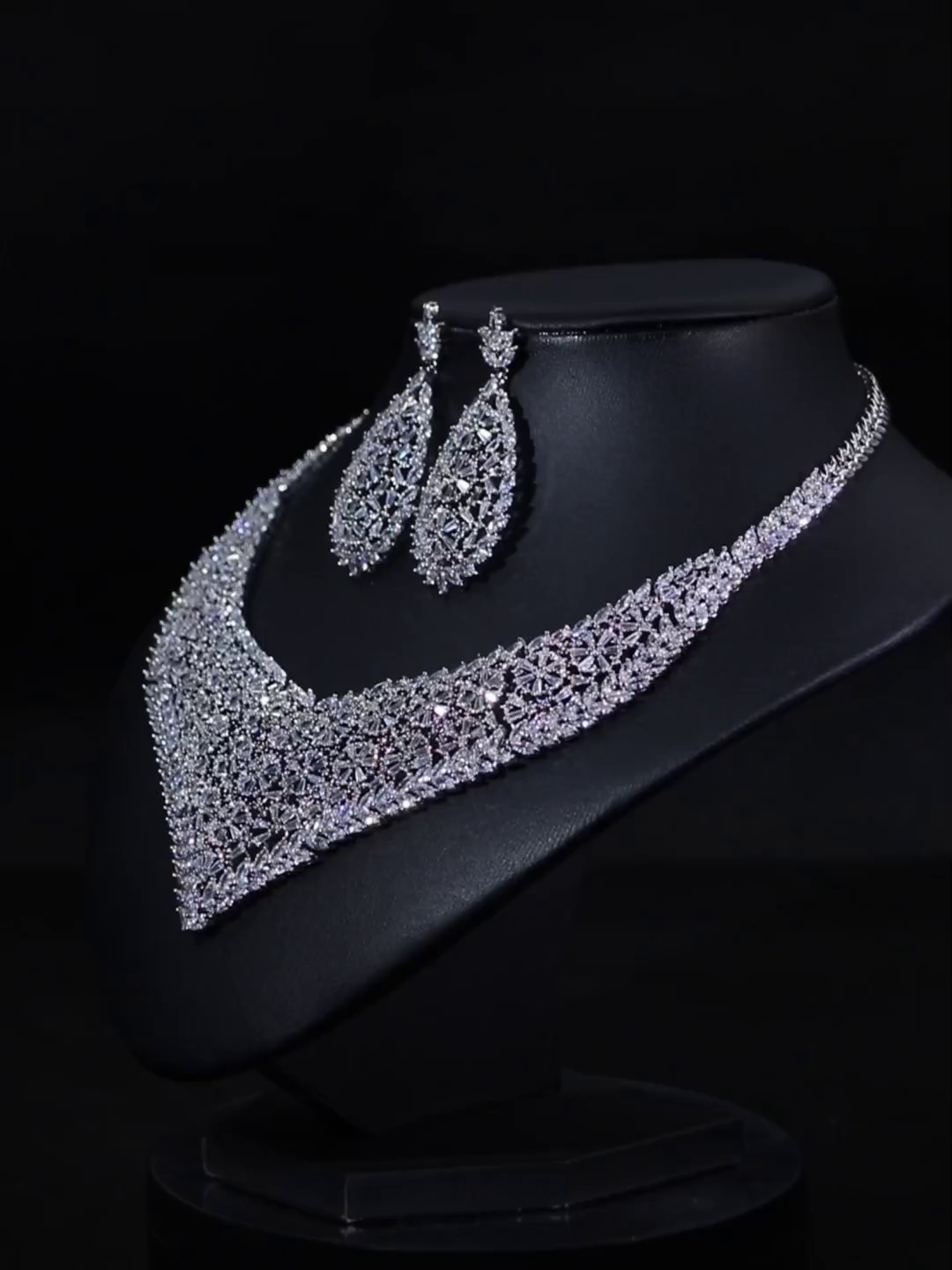 Floral Teardrop Bib Bridal CZ Jewelry Set