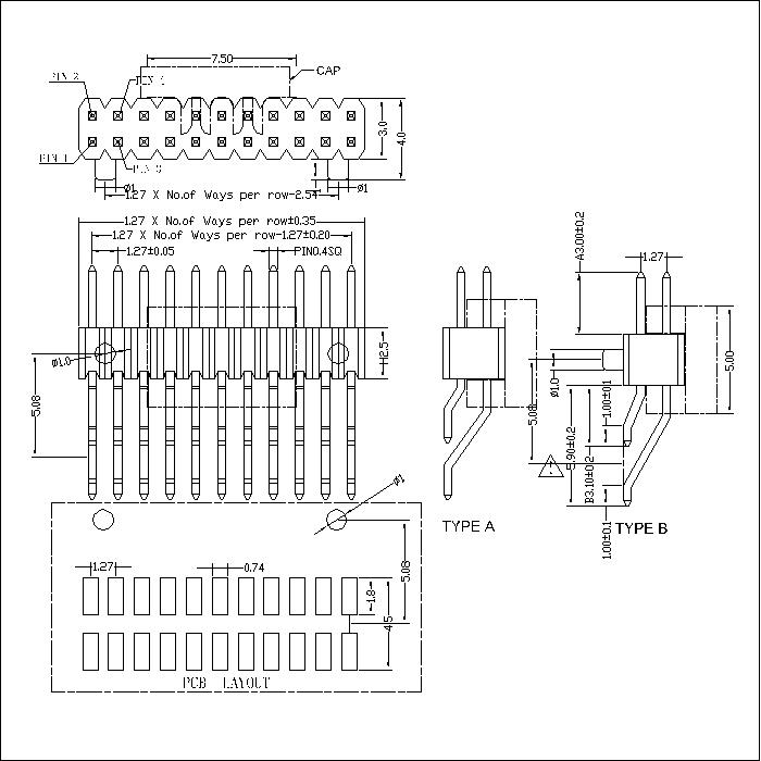 1.27 mm Pin Header Dual Row Angle SMT Type PHCM09-XXD-0300-0310-XX