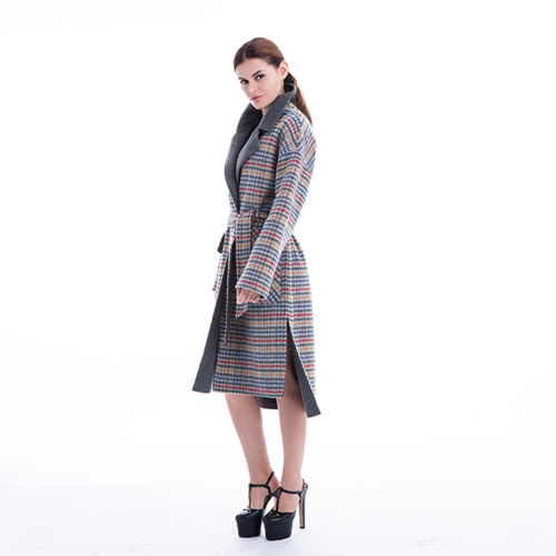 Fashion coloured checked cashmere overcoat