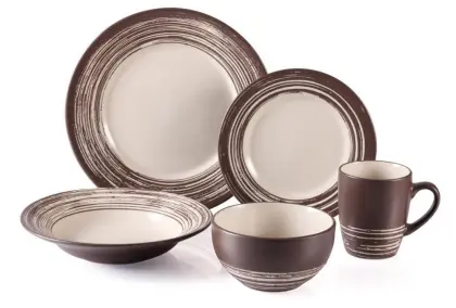 Stoneware Dinnerware Set , Brown With Scratch Mark