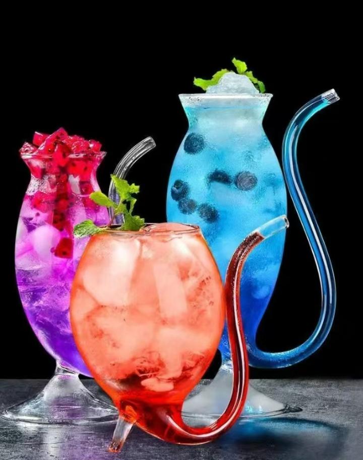 Clear Wine Glass with Drinking Tube Wine Glass