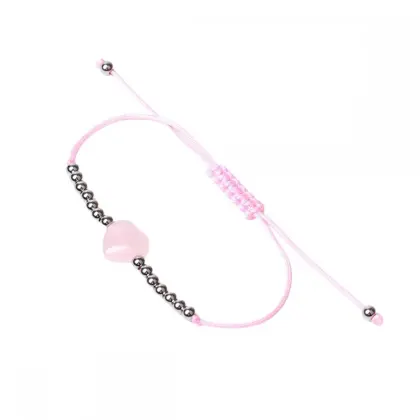 Gemstone Heart Woven Bracelet 4MM Silver Ball Adjustable Bracelet Natural Stone 12mm Heart Handmade Charm Heart Woven Bracelet
