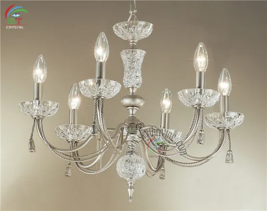 New Design 6 lights candle crystals chandelier tranditional oriental style antique transparent crystal silver plating