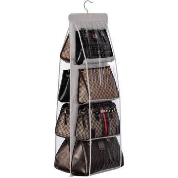Embossed Thickened Nonwoven Fabric & PVC 4 Layers 8-Pocket Hanging Handbag Organizer