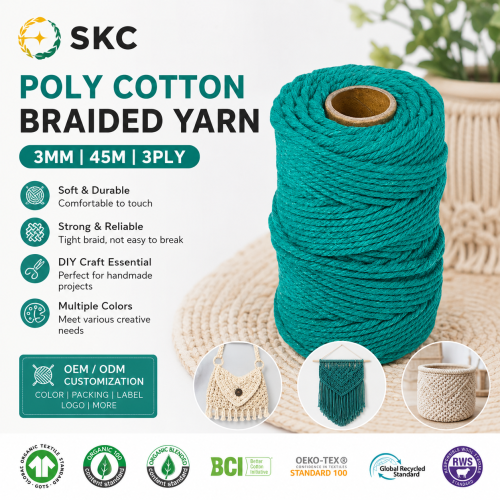 OEM ODM Çevre Dostu Uster Test Edilmiş Doğal Yumuşak Geri Dönüşümlü Makrome Pamuk Polyester İplik Toptan 3mm 4mm 5mm 6mm Halat