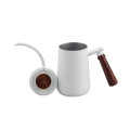 White Pour Over Coffee Kettle With Wooden Handle