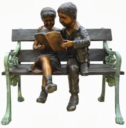 outdoor garden decoration metal children sitting bronze bench sculpture
