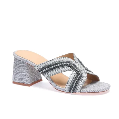 Women Chunky Raffia Heel Mules