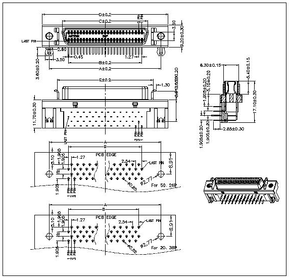 1.27mm Series NP Receptacle Headers Right-Angle Mount Ribbon Type With SPCC shell HPCNSR-FX3S1L