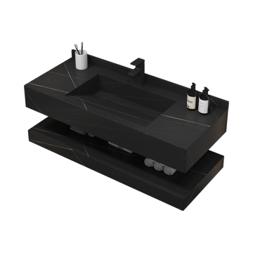 Custom Luxury Hotel Wall-Mounted Ceramic Slab Vanity Sink with Drainer