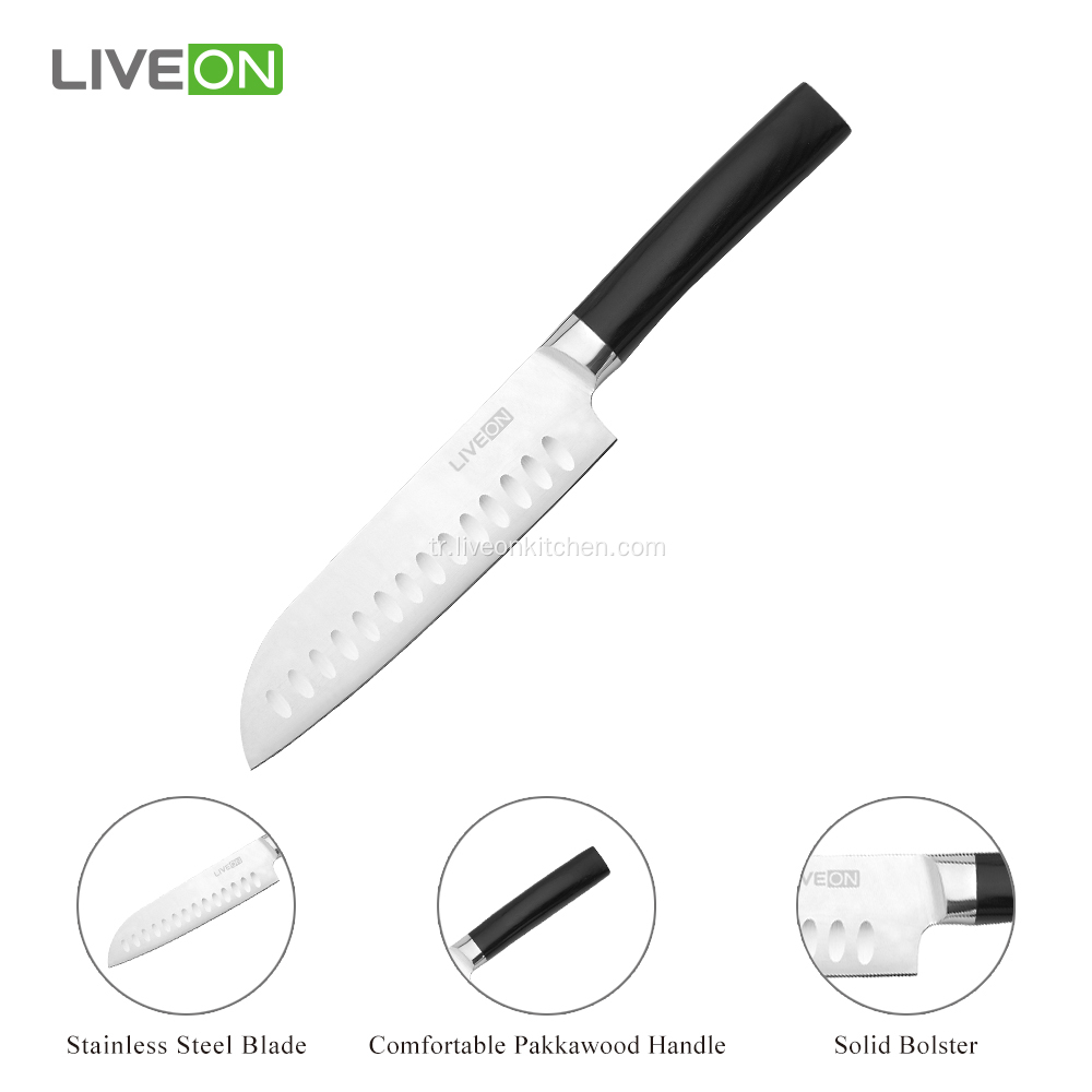 5Cr15MoV Çelik Pakka Ahşap Santoku Bıçak